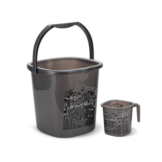 Nayasa Plastic Funk Sqr 2Pcs Bathroom Set | Bucket 25 L + Mug 1.5 L | Bathroom Set | Bath Set for Bathroom | Black