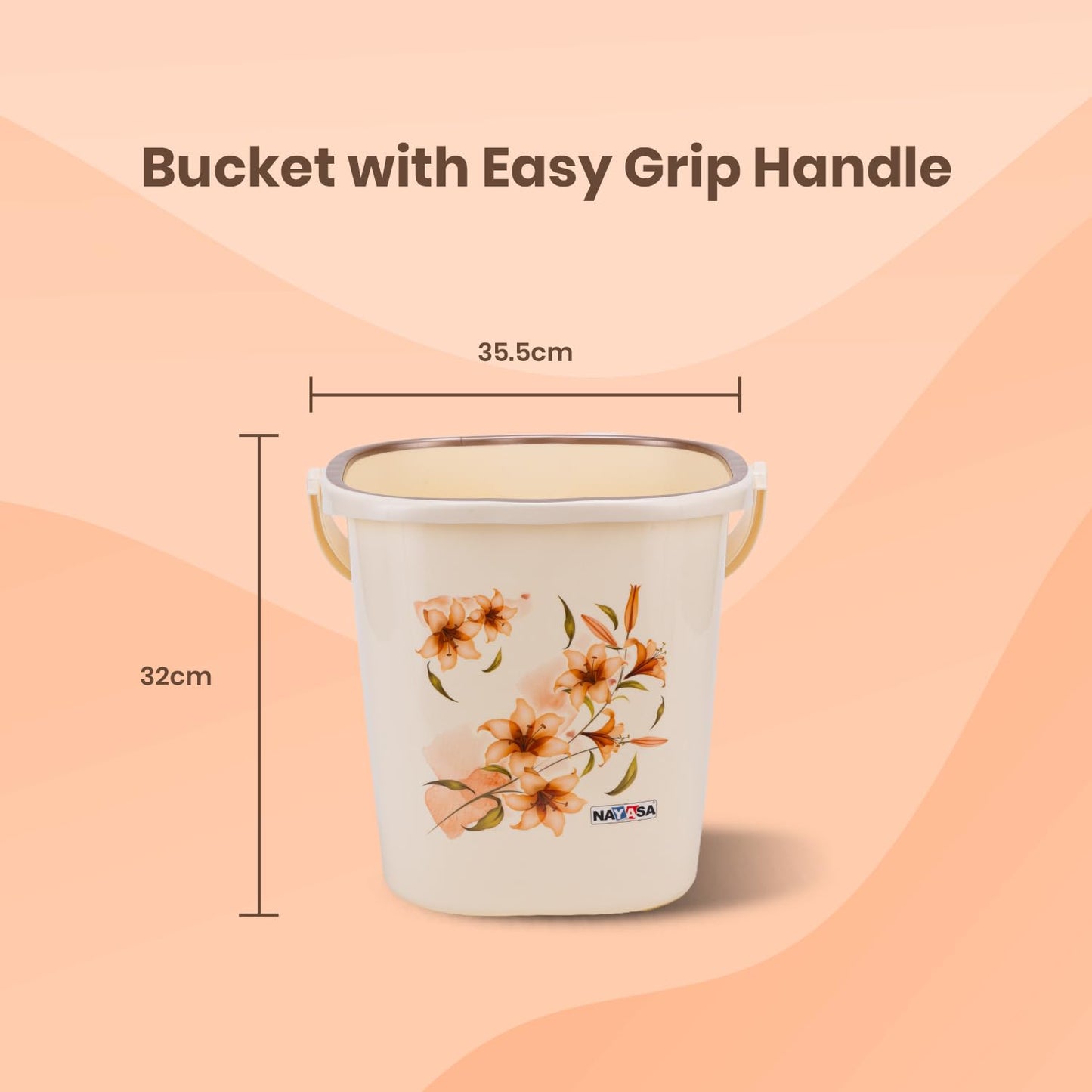 Nayasa Sqr Ring DLX Set | Bucket 25 Ltrs + Mug 1.5 | Bathroom Set | Bath Set for Bathroom | Off - White